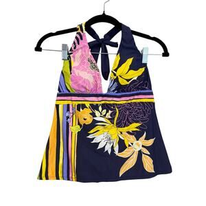Trina Turk Bal Habour Tankini Top Girls 6 4-14 Blue Floral Halter Beach NWT